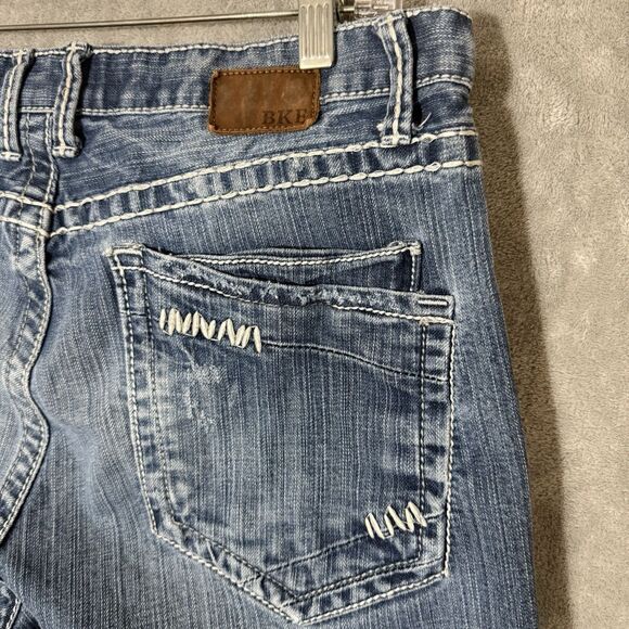 BKE Tyler Jeans Men 36L (Inseam 32) Blue Stretch Denim Buckle Thick Stitch - Picture 2 of 9
